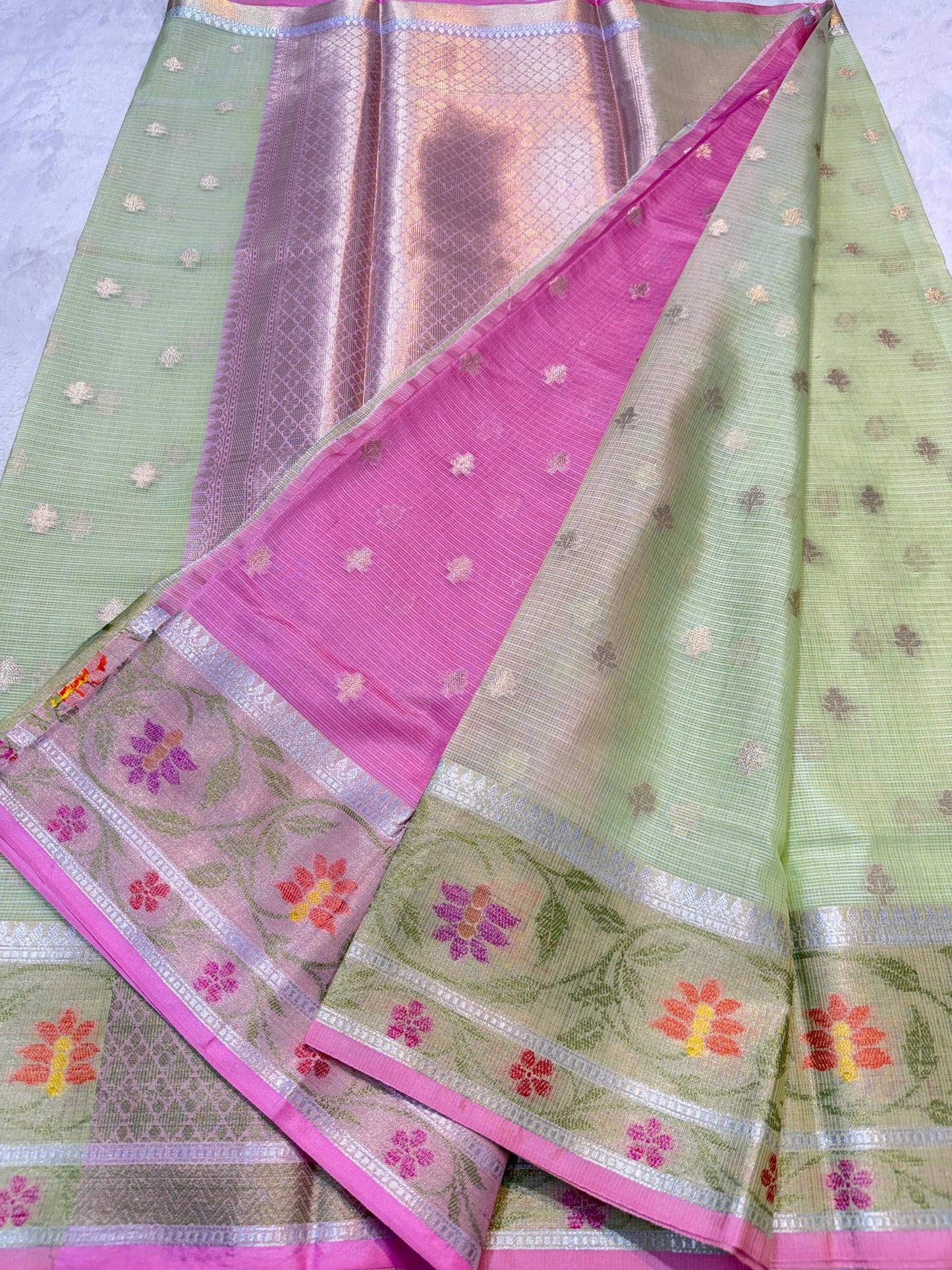 Green Cotton Kota Pathni Border Premium Banarasi Saree