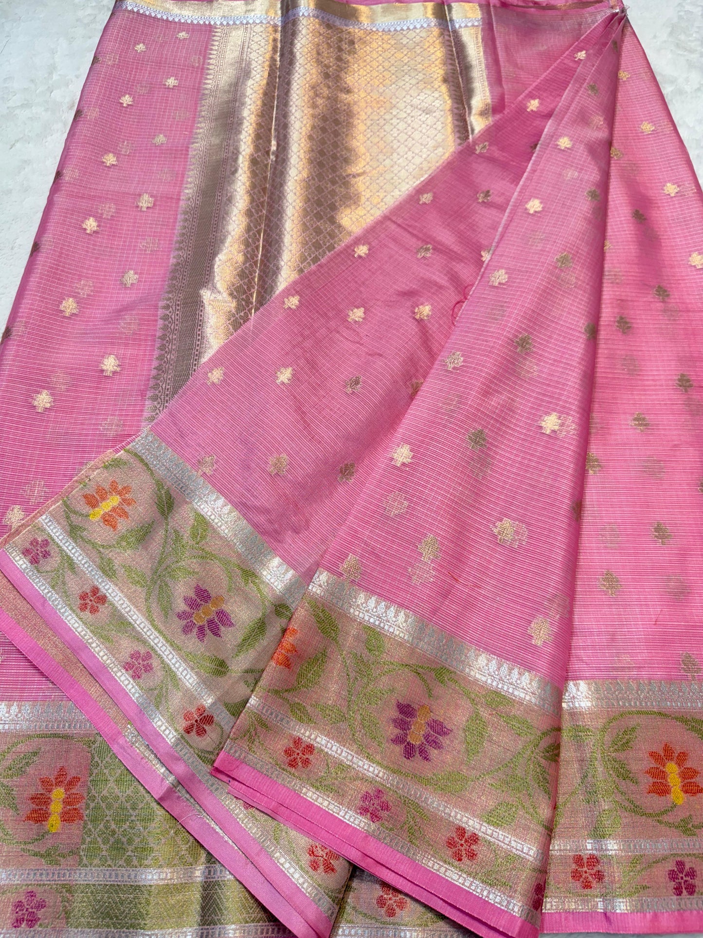 Pink Cotton Kota Pathni Border Premium Banarasi Saree
