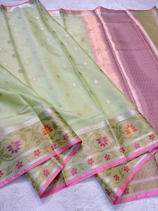 Green Cotton Kota Pathni Border Premium Banarasi Saree