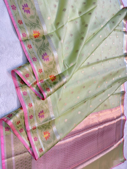 Green Cotton Kota Pathni Border Premium Banarasi Saree