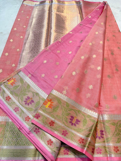 Peach Cotton Kota Pathni Border Premium Banarasi Saree
