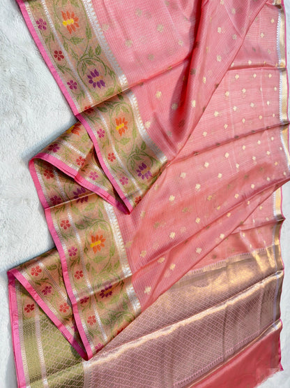 Peach Cotton Kota Pathni Border Premium Banarasi Saree
