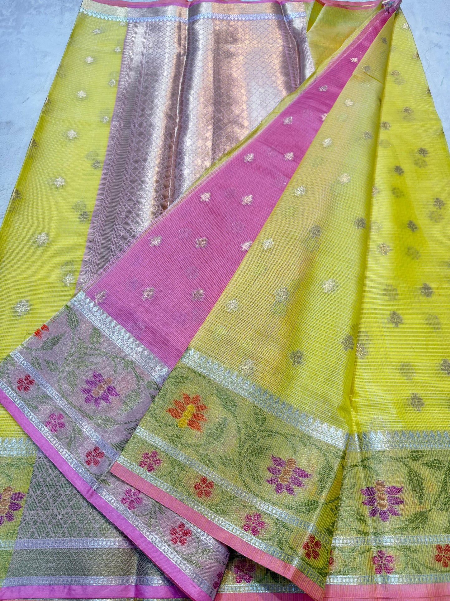 Gold Cotton Kota Pathni Border Premium Banarasi Saree
