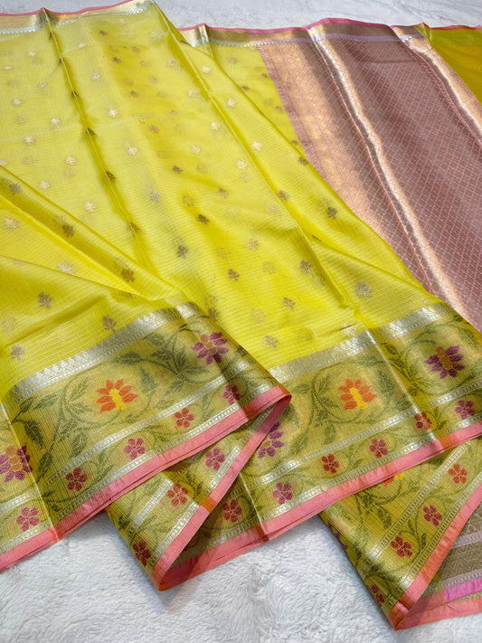 Gold Cotton Kota Pathni Border Premium Banarasi Saree