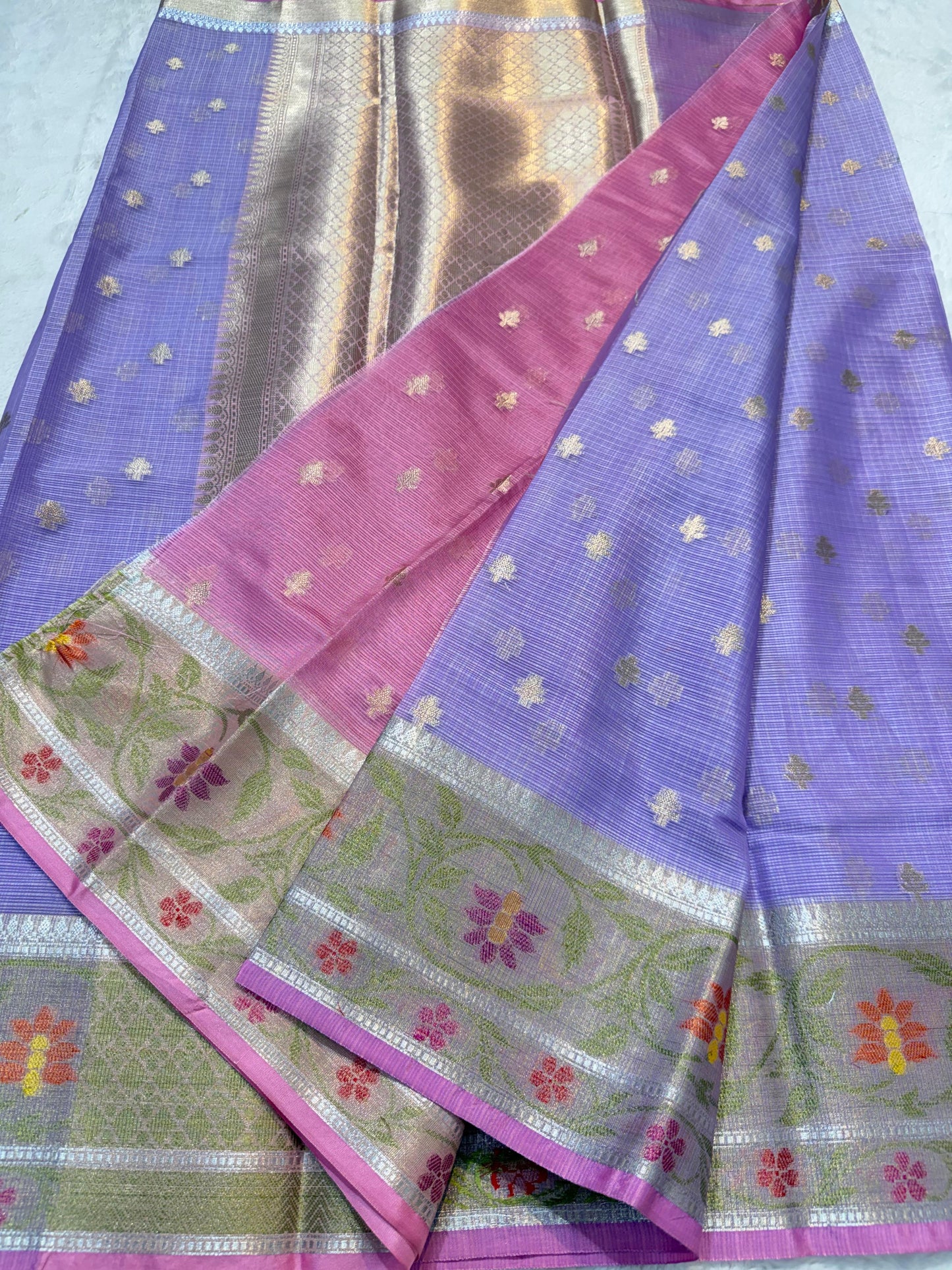 Lovender  Cotton Kota Pathni Border Premium Banarasi Saree