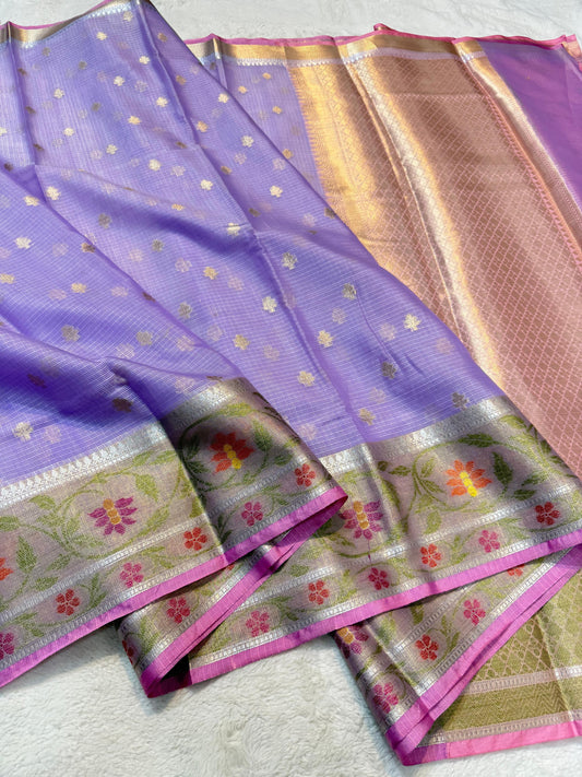 Lovender  Cotton Kota Pathni Border Premium Banarasi Saree
