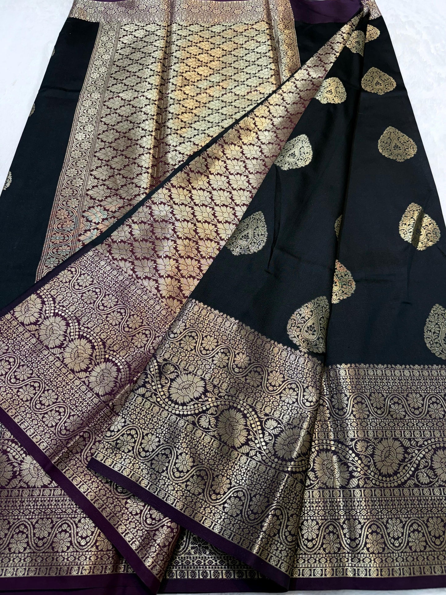 Black Banaras Soft Silk Saree