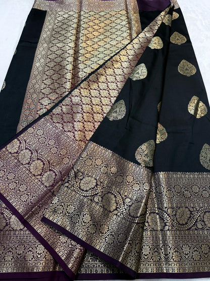 Black Banaras Soft Silk Saree