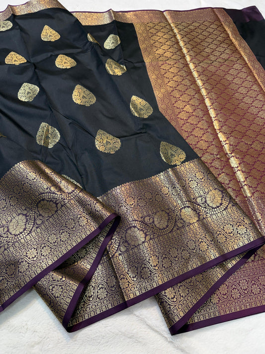 Black Banaras Soft Silk Saree