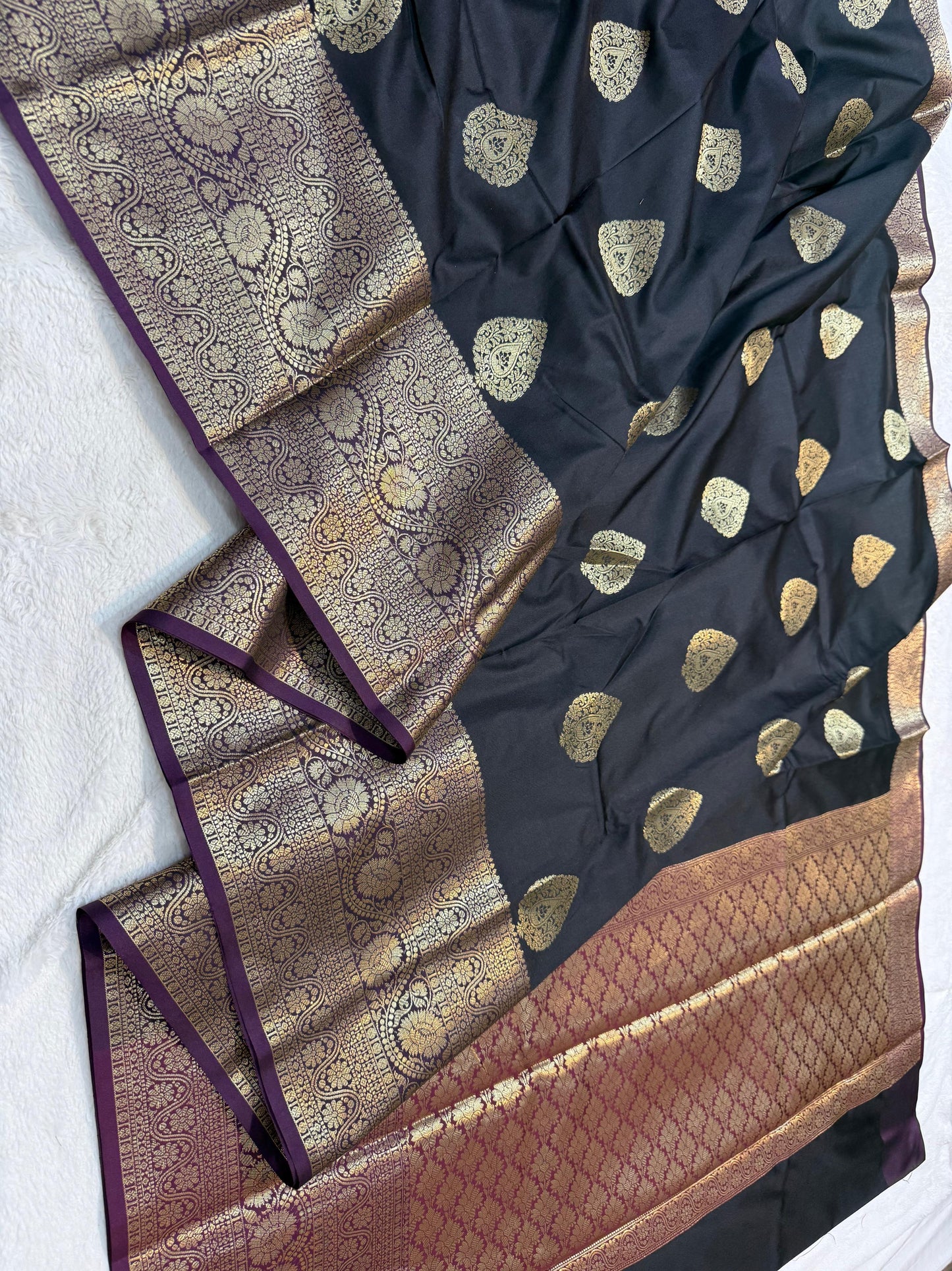 Black Banaras Soft Silk Saree