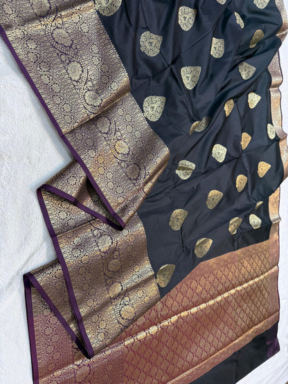 Black Banaras Soft Silk Saree
