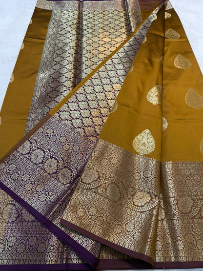 Mustard Banaras Soft Silk Saree