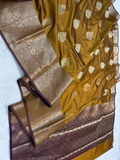 Mustard Banaras Soft Silk Saree
