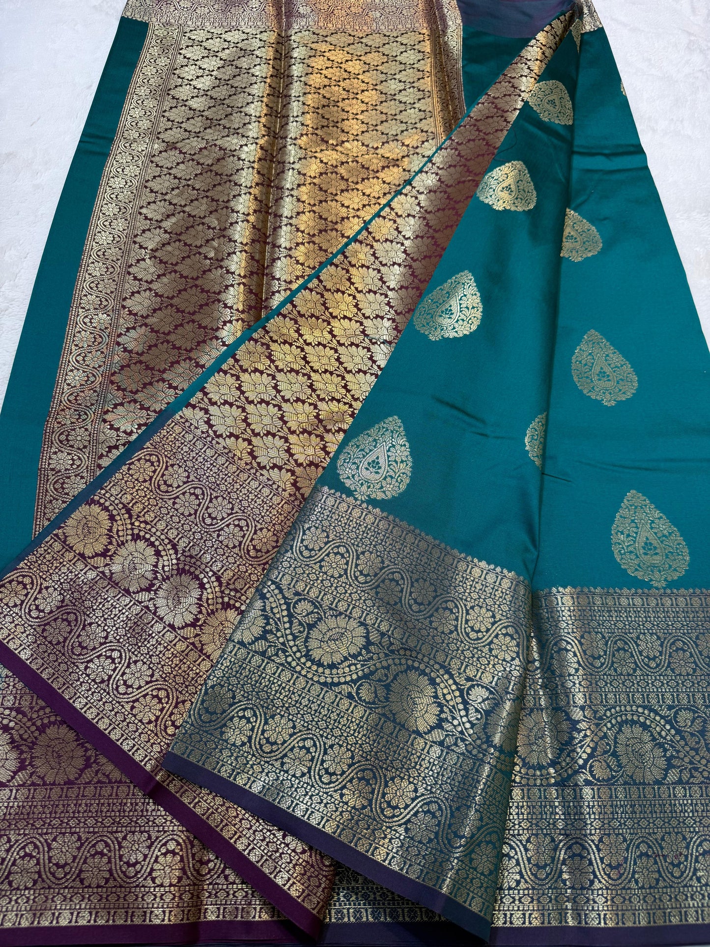 Peacock Blue Banaras Soft Silk Saree