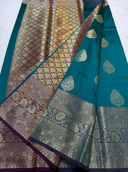 Peacock Blue Banaras Soft Silk Saree