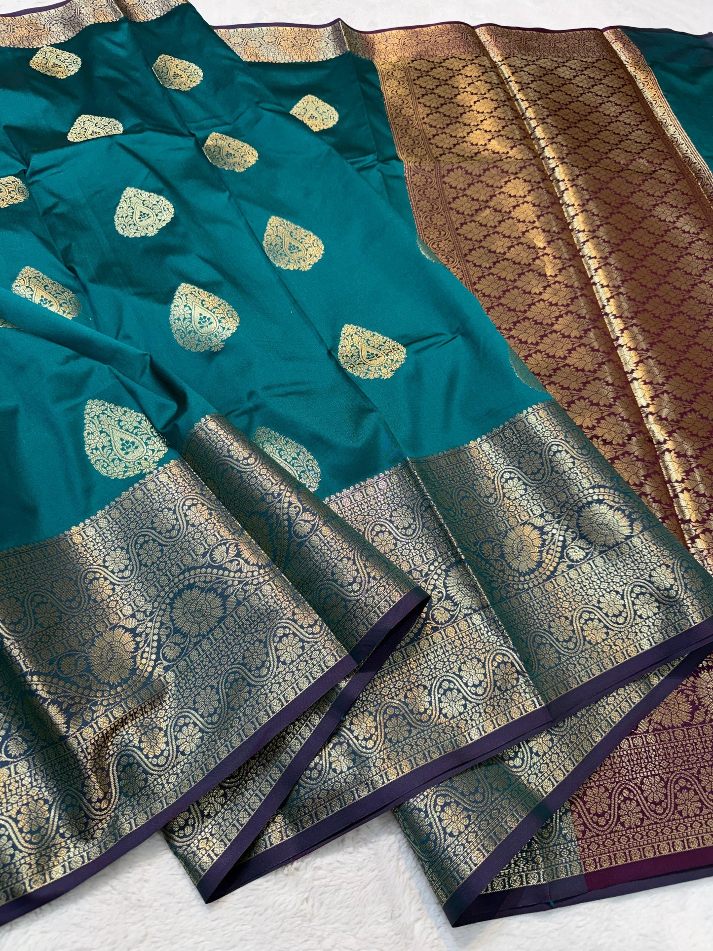 Peacock Blue Banaras Soft Silk Saree
