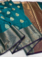 Peacock Blue Banaras Soft Silk Saree