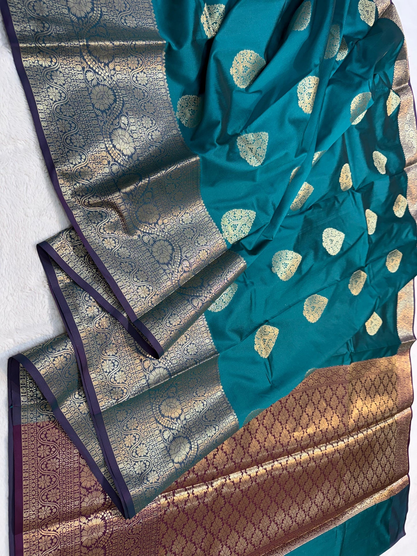 Peacock Blue Banaras Soft Silk Saree