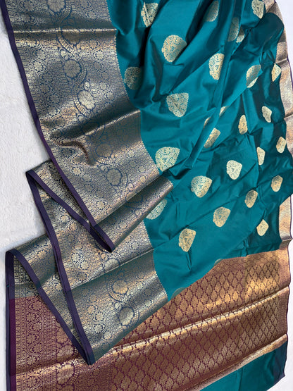 Peacock Blue Banaras Soft Silk Saree