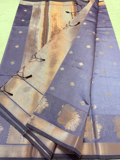Gray Tusser Silk Banarasi Saree