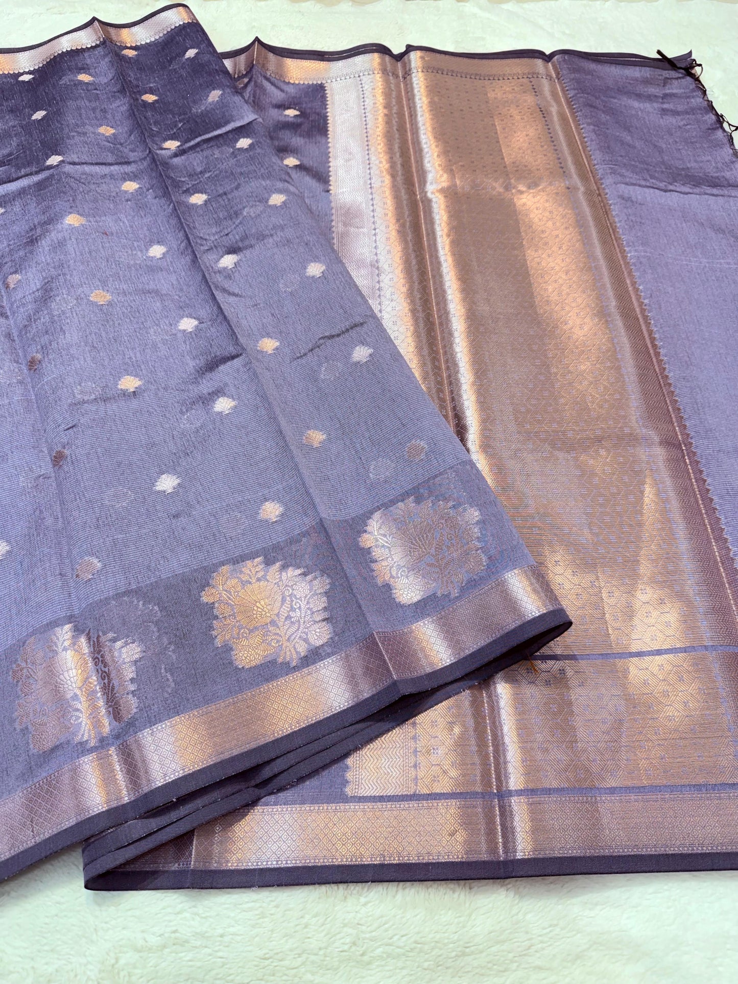 Gray Tusser Silk Banarasi Saree