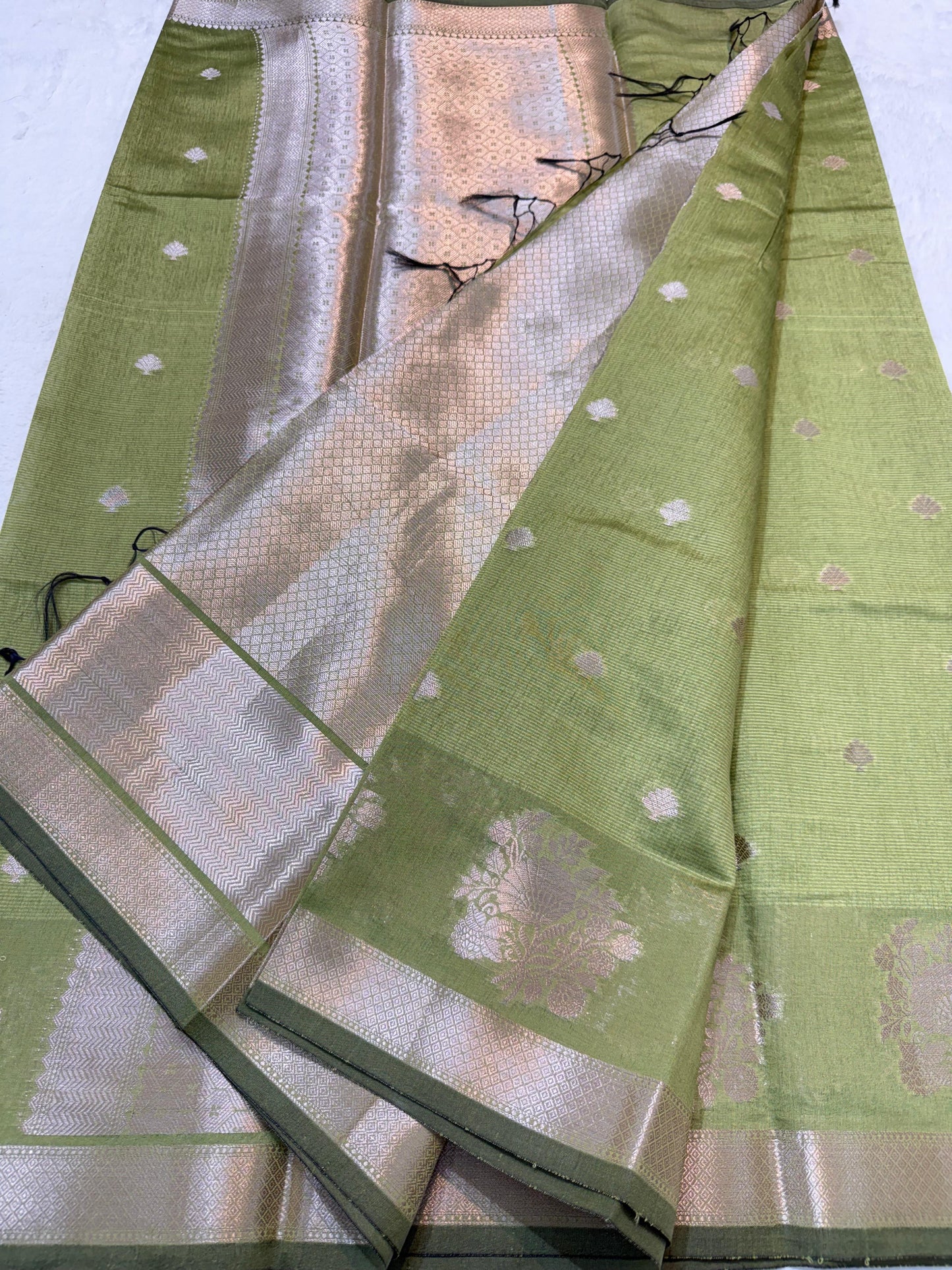 Green Tusser Silk Banarasi Saree