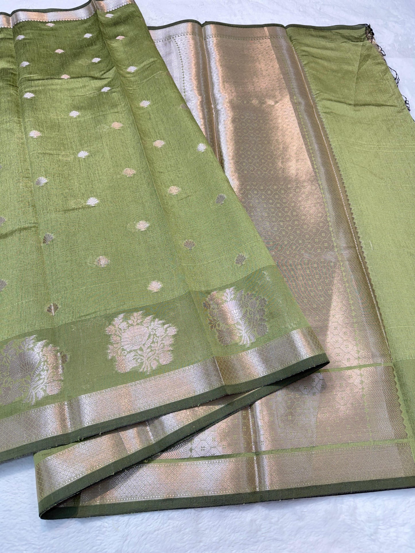 Green Tusser Silk Banarasi Saree