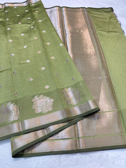 Green Tusser Silk Banarasi Saree