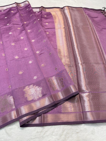 Magenta Tusser Silk Banarasi Saree