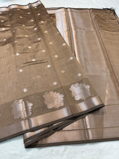 Chiku Tusser Silk Banarasi Saree