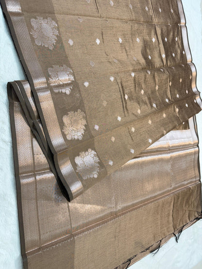 Chiku Tusser Silk Banarasi Saree