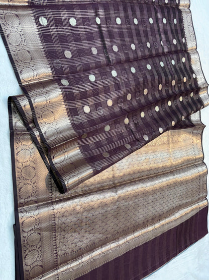 Magenta Tusser silk Banarasi Saree