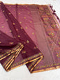 Wine Kora Organza Embroidery Premium Banarasi Saree