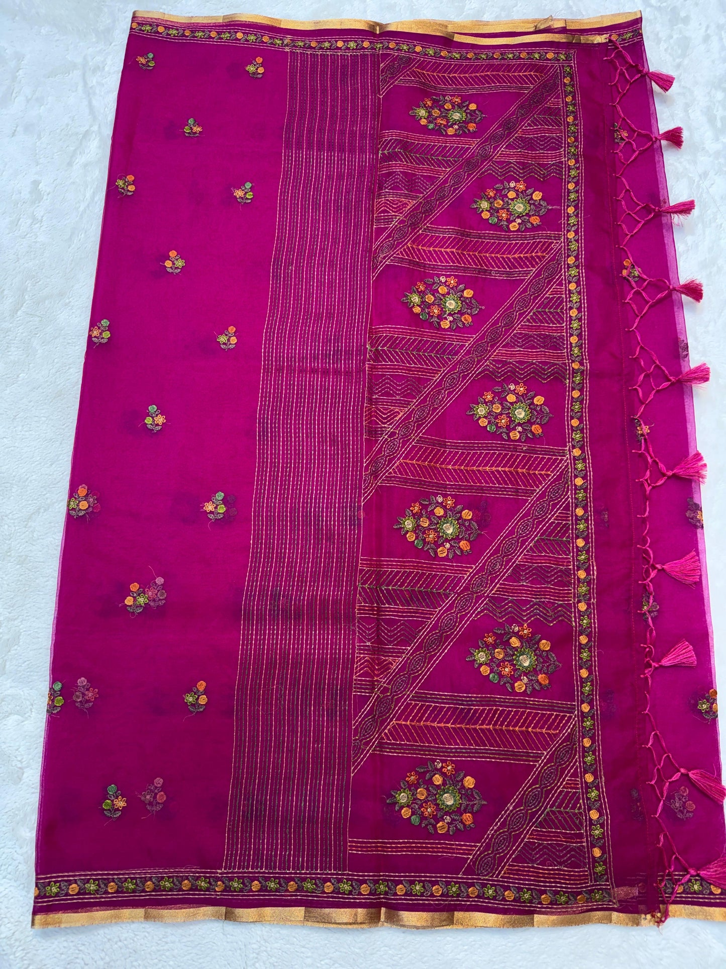 Rani Kora Organza Embroidery Premium Banarasi Saree