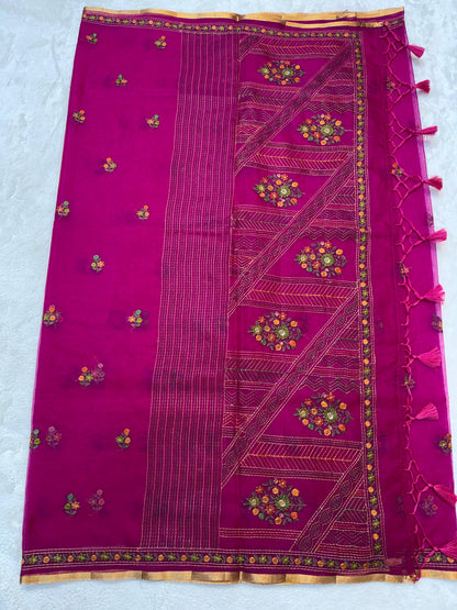 Rani Kora Organza Embroidery Premium Banarasi Saree