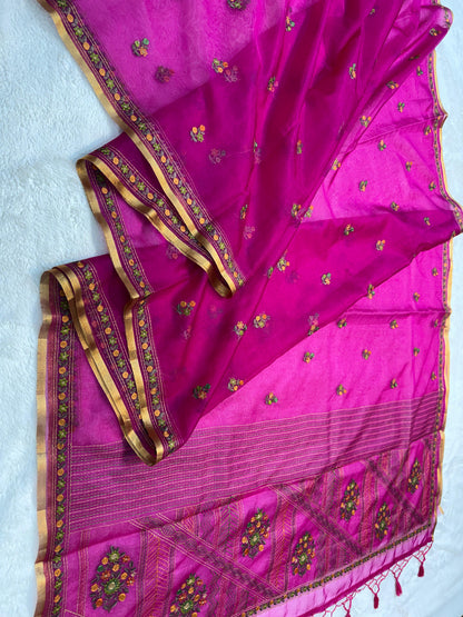 Rani Kora Organza Embroidery Premium Banarasi Saree