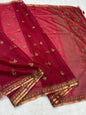 Maroon Kora Organza Embroidery Premium Banarasi Saree