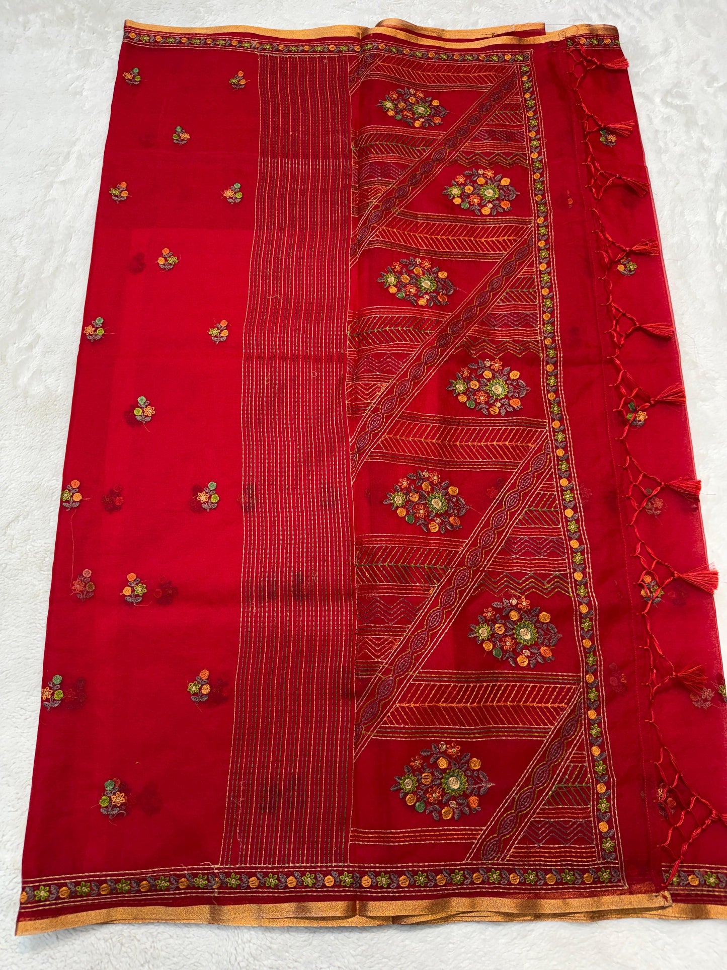 Red Kora Organza Embroidery Premium Banarasi Saree