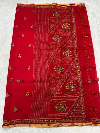 Red Kora Organza Embroidery Premium Banarasi Saree