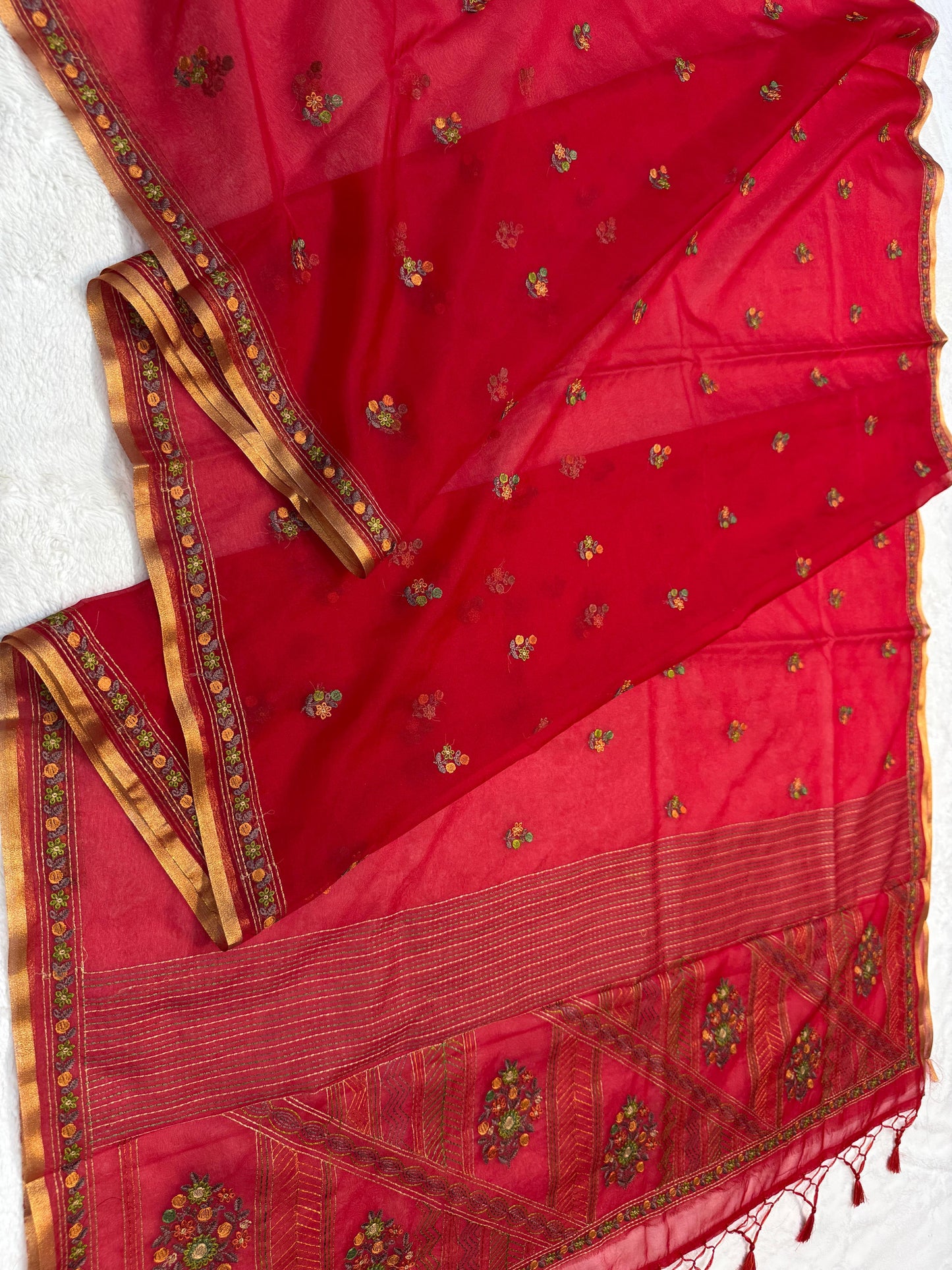 Red Kora Organza Embroidery Premium Banarasi Saree