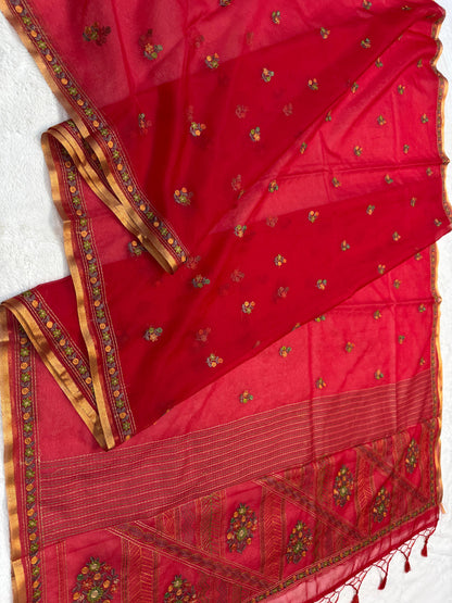 Red Kora Organza Embroidery Premium Banarasi Saree