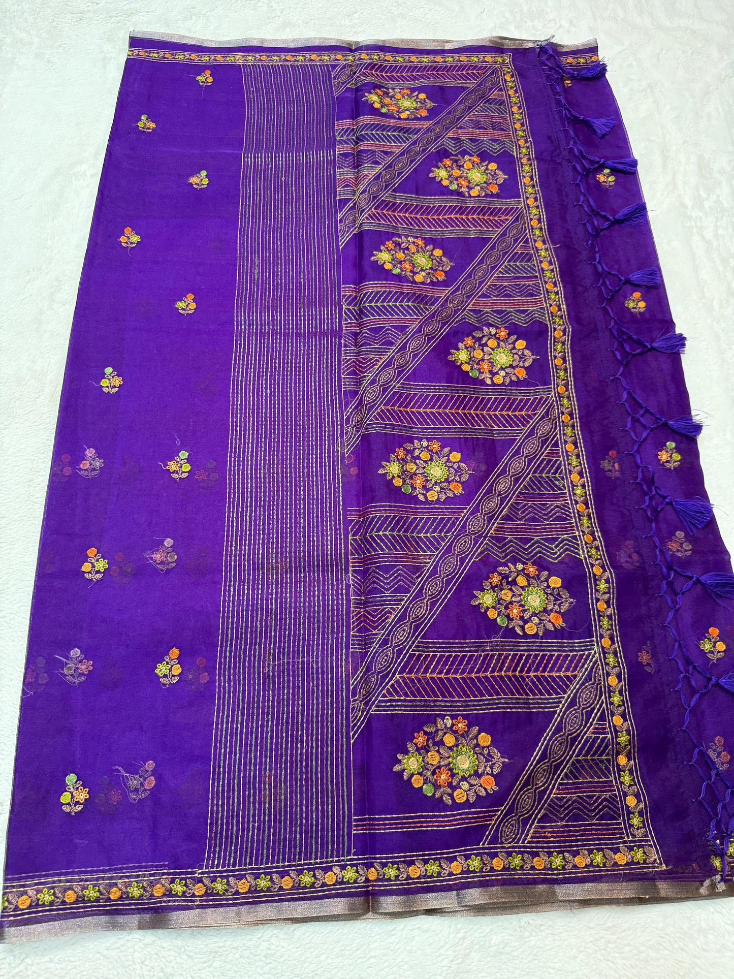 Royal Blue Kora Organza Embroidery Premium Banarasi Saree
