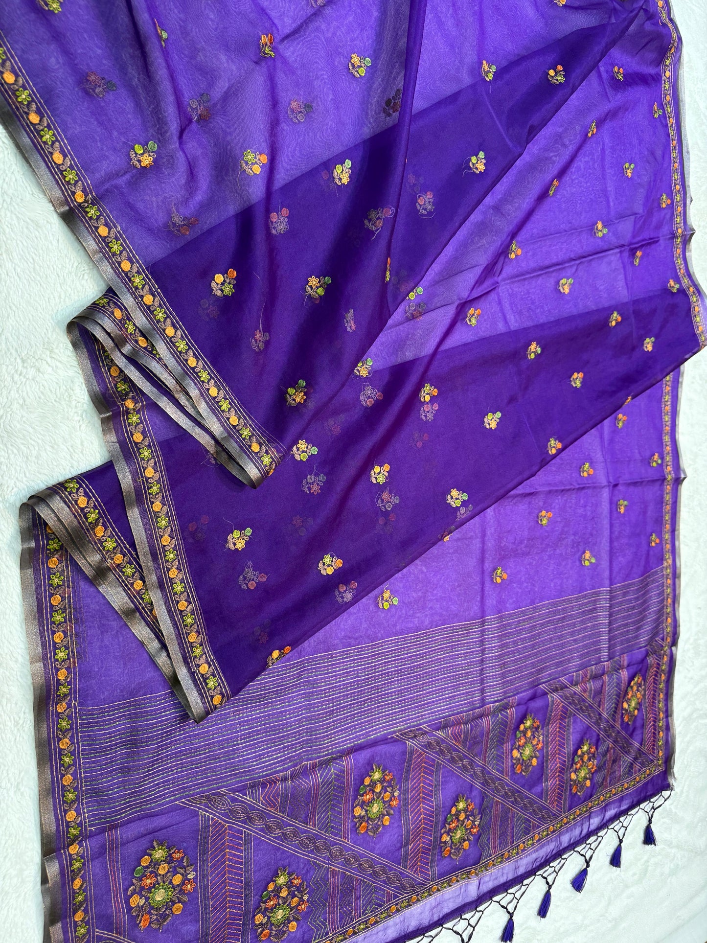 Royal Blue Kora Organza Embroidery Premium Banarasi Saree