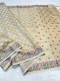 Beige Tissue Kota Designer Embroidery Premium Banarasi Saree