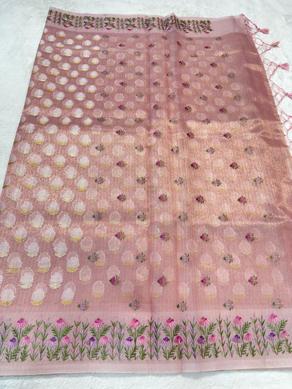Pink Tissue Kota Designer Embroidery Premium Banarasi Saree