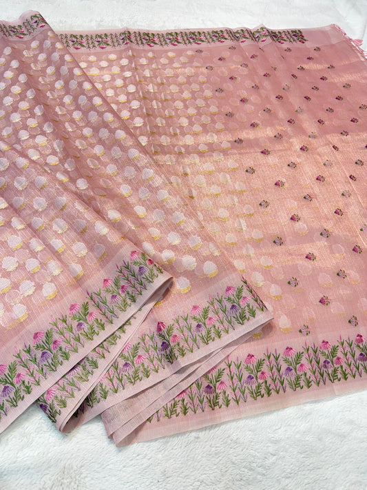 Pink Tissue Kota Designer Embroidery Premium Banarasi Saree