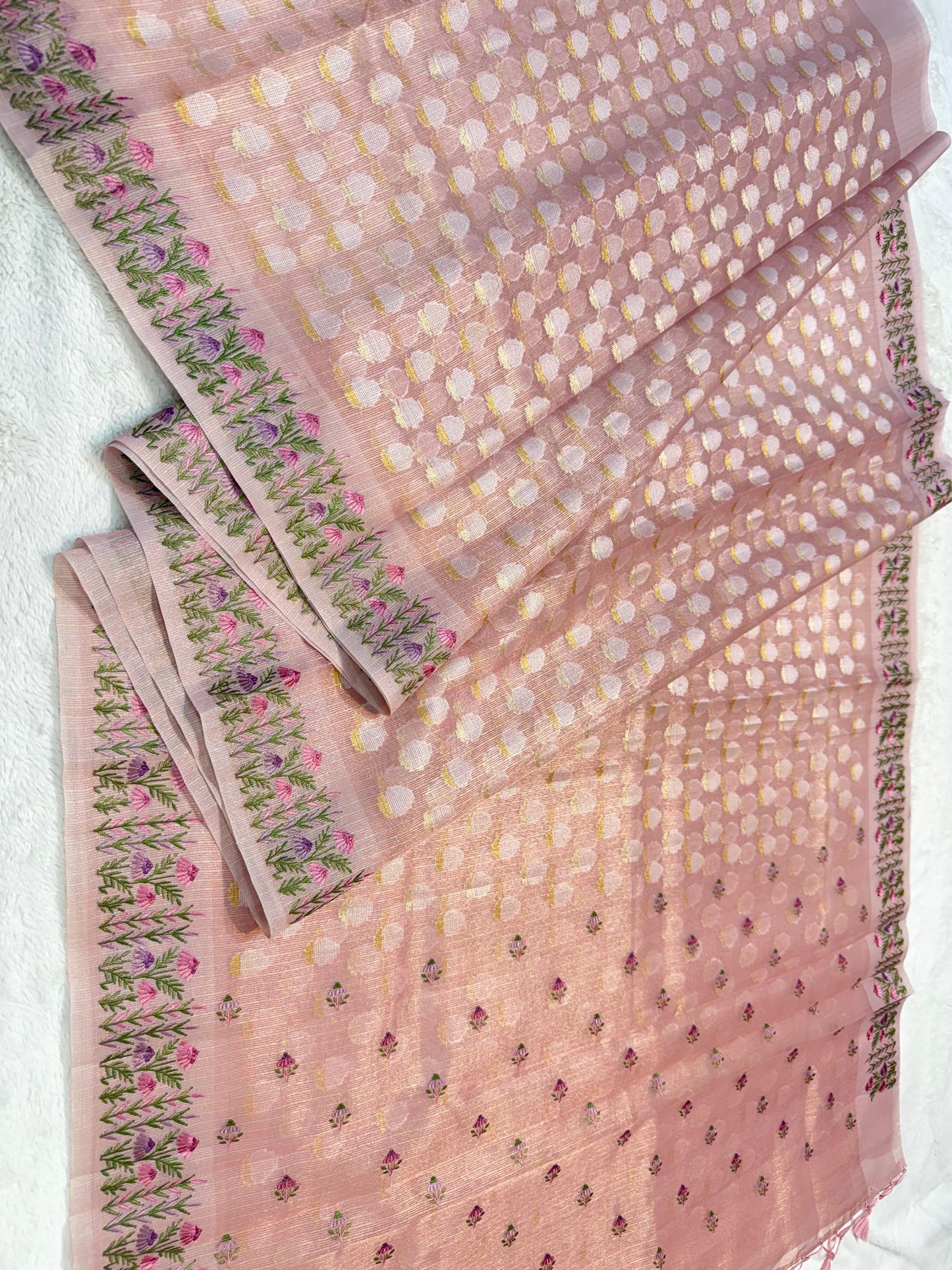 Pink Tissue Kota Designer Embroidery Premium Banarasi Saree