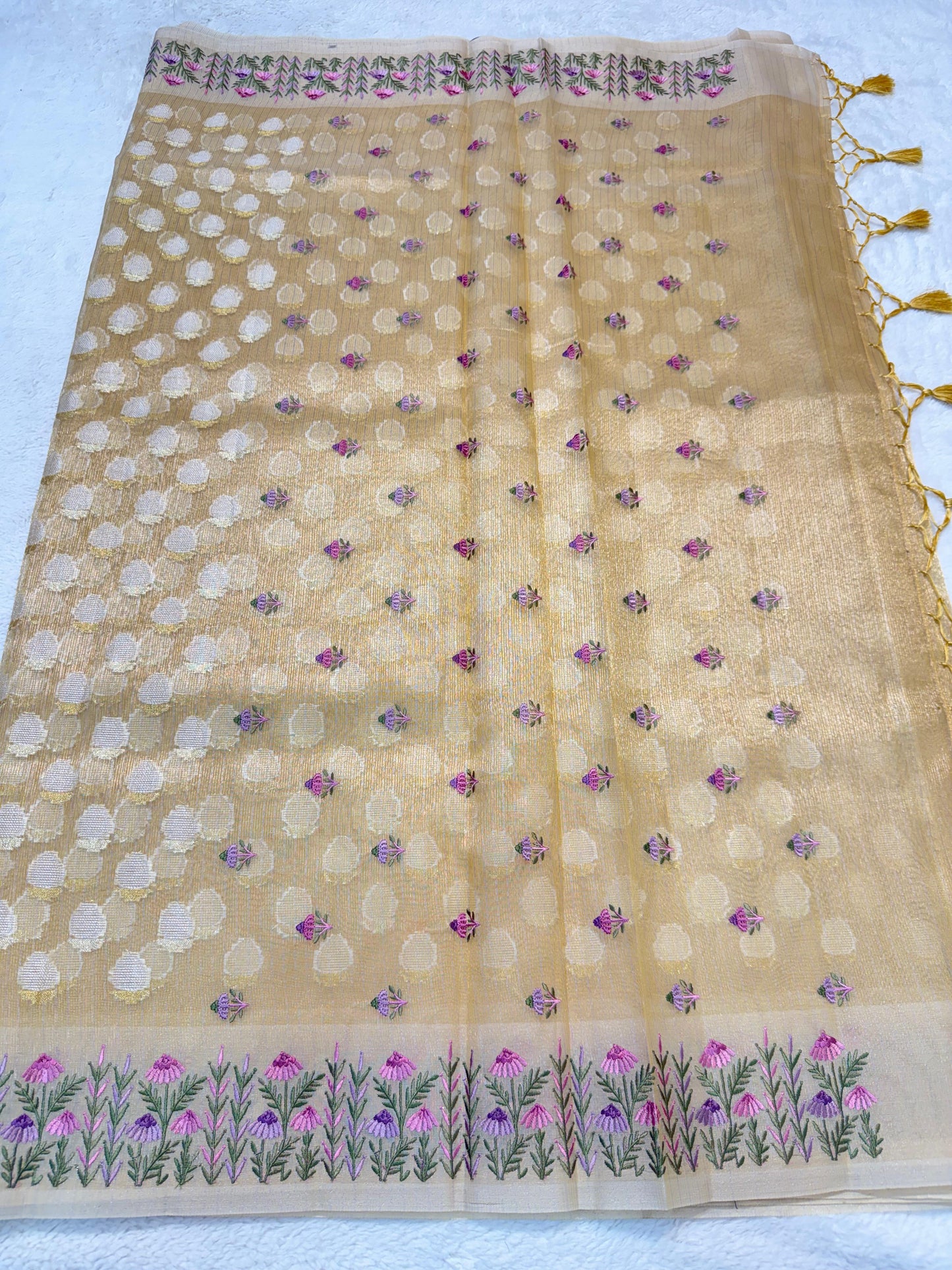 Gold Tissue Kota Designer Embroidery Premium Banarasi Saree