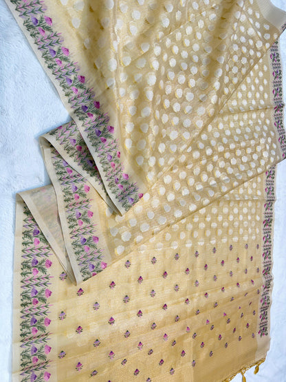 Gold Tissue Kota Designer Embroidery Premium Banarasi Saree