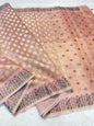 Peach Tissue Kota Designer Embroidery Premium Banarasi Saree